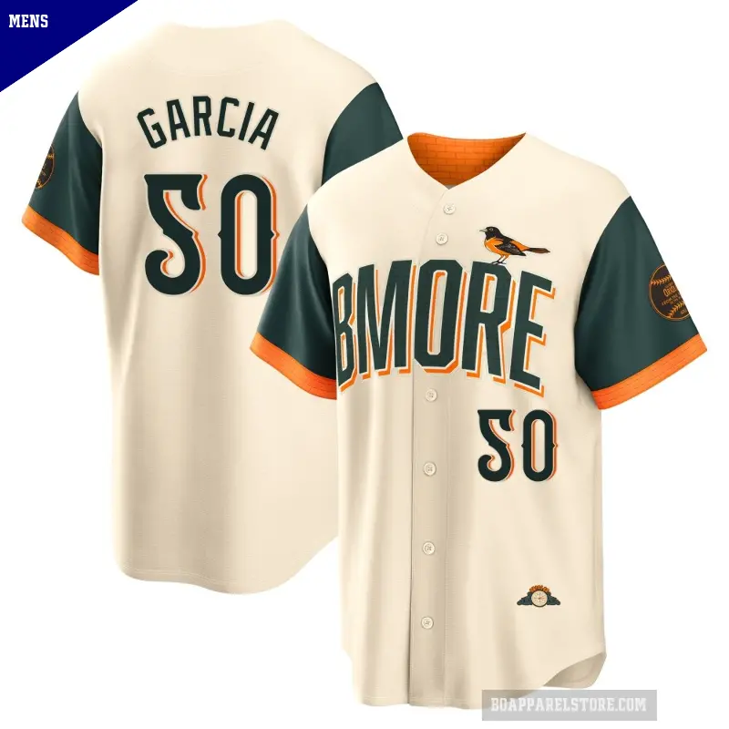Men's No.50 Rico Garcia Baltimore Orioles Cream Limited 2026 City Connect Stadium Jersey