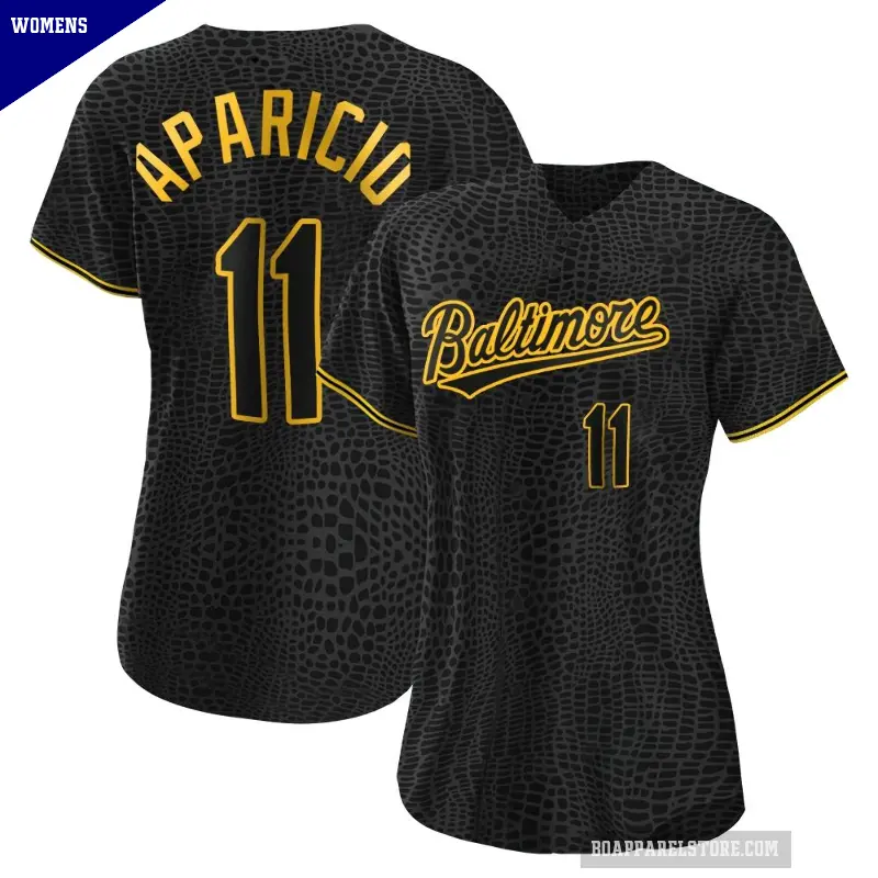 Women's No.11 Luis Aparicio Baltimore Orioles Black Replica Snake Skin City Jersey