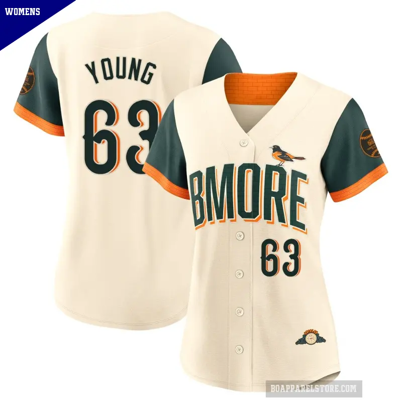 Women's No.63 Brandon Young Baltimore Orioles Cream Limited 2026 City Connect Stadium Jersey