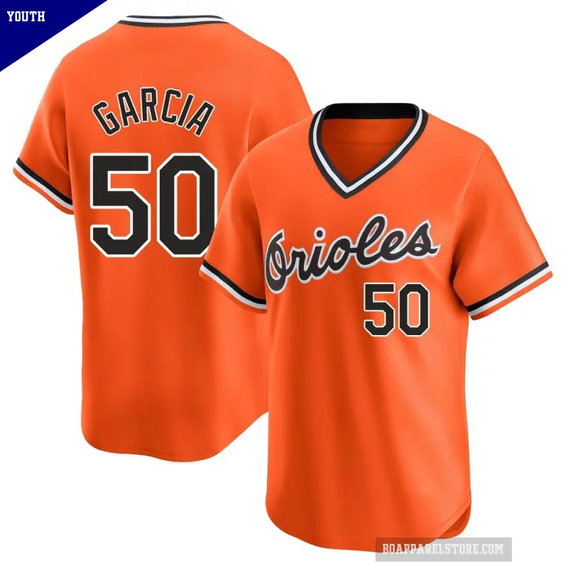 Youth No.50 Rico Garcia Baltimore Orioles Orange Limited Cooperstown Collection Jersey
