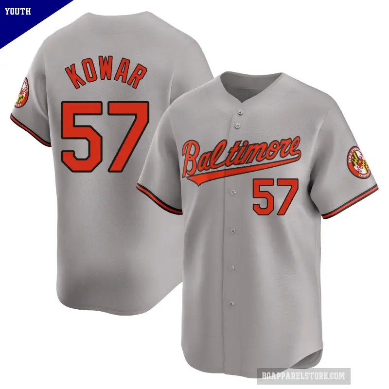 Youth No.57 Jackson Kowar Baltimore Orioles Gray Limited Road Jersey