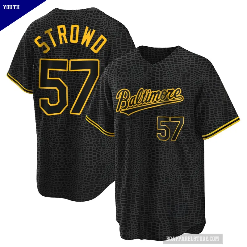 Youth No.57 Kade Strowd Baltimore Orioles Black Replica Snake Skin City Jersey